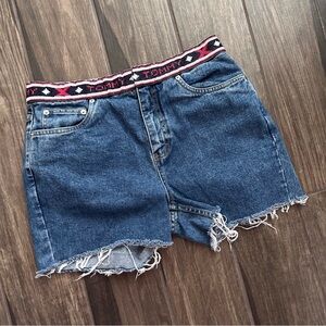 VTG Tommy Hilfiger Beaded Waist High Rise Distressed Denim Shorts Sz 12